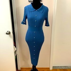 Knit Pearl Sweater Shirt Dress